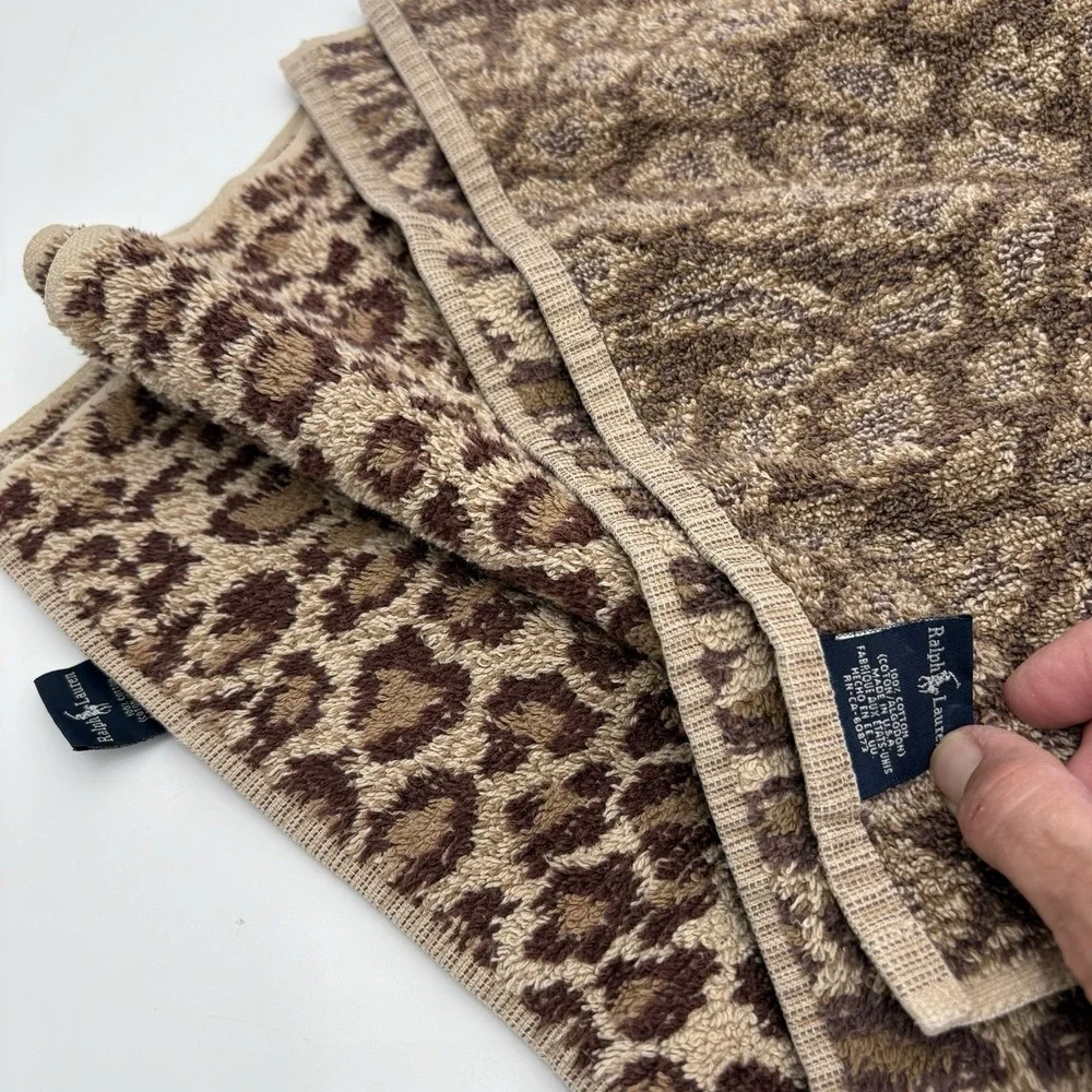 Ralph Lauren Vtg  Aragon Leopard Animal Print Cheetah Bath And Hand Towel Set